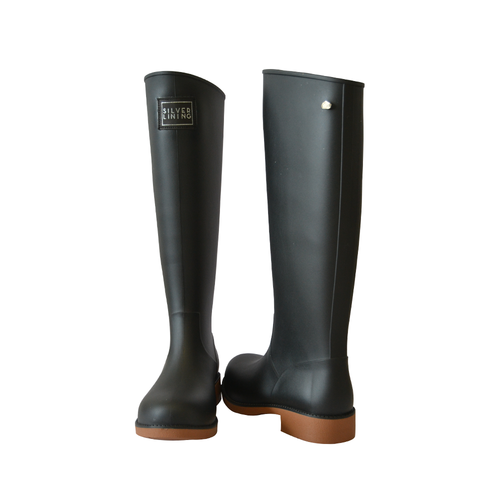 Classic Black & Toffee Tall Womens Gumboot Silver Lining Gumboots