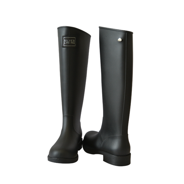 Classic Black Tall Womens Gumboot Silver Lining Gumboots